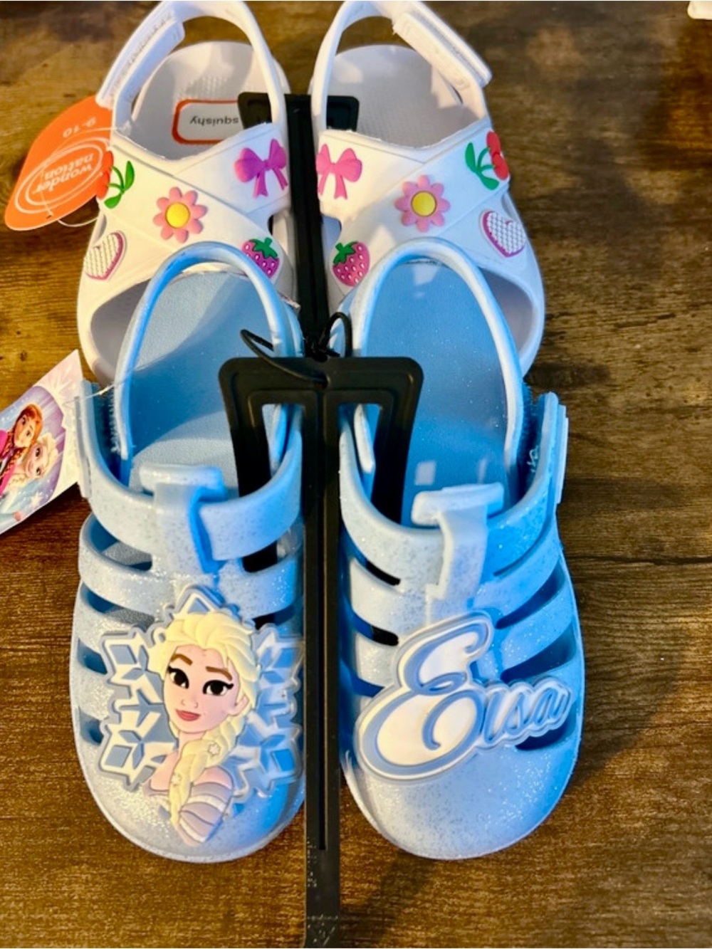 Elsa Blue Kids Sandals - Frozen Character and White Croc-Like Sandals with charm